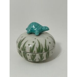 Andrea by Sadek Sea Turtle Ceramic Trinket Box Green Seagrass Porcelain Jar